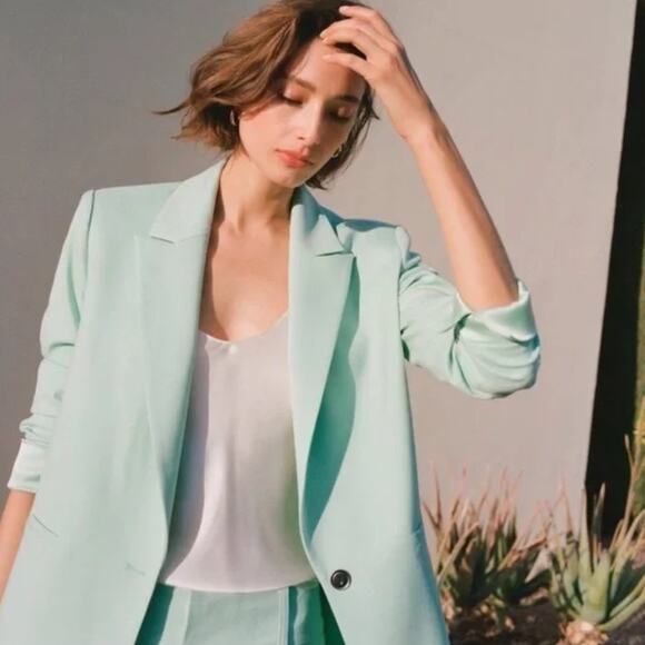 NWT Alice + Olivia enny Notch Collar Blazer Womens Size M Mint Green Corpcore - Picture 1 of 15